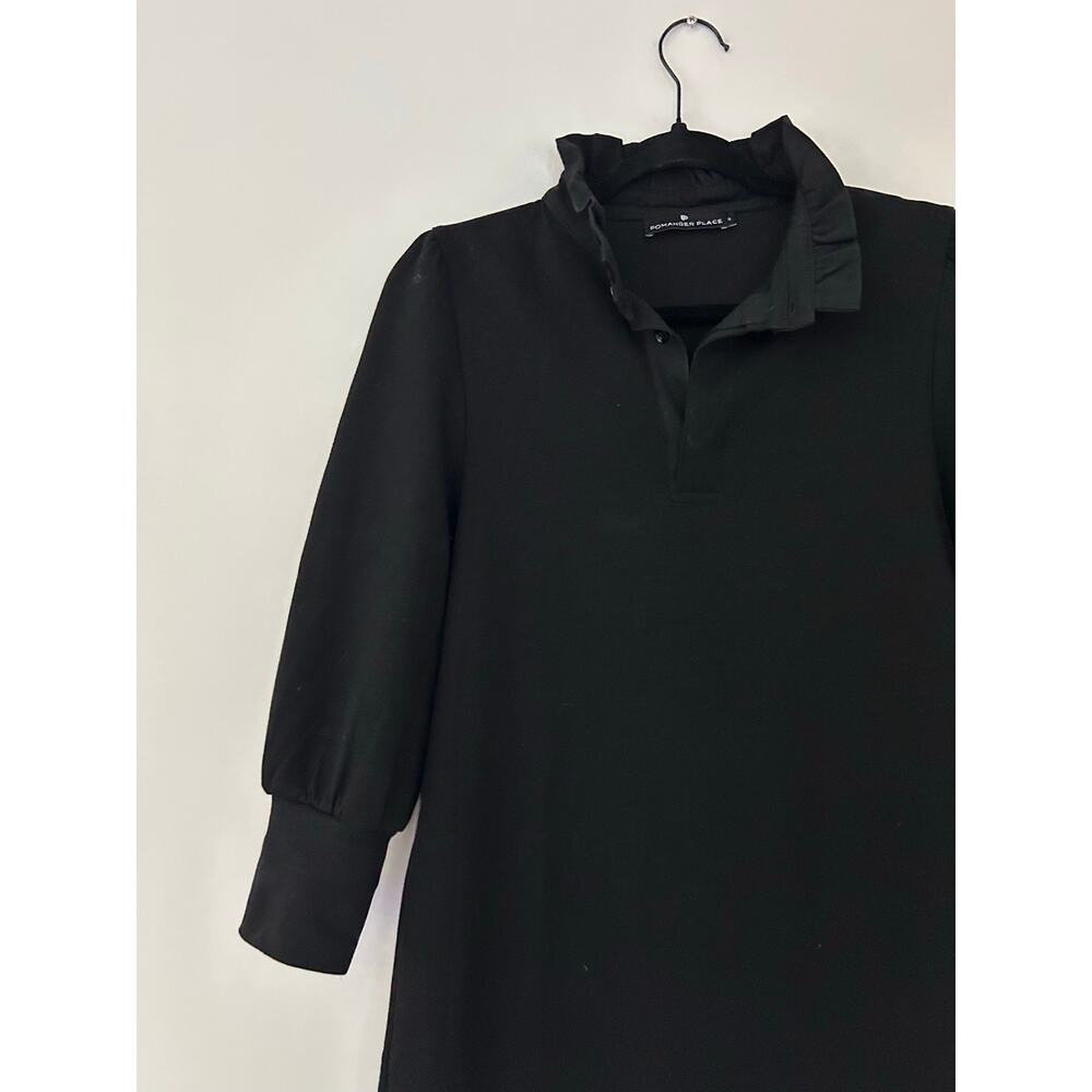 Pomander Place Tuckernuck Charlotte Terry Dress Black Ruffle Collar 3/4 Sleeves - Picture 4 of 9